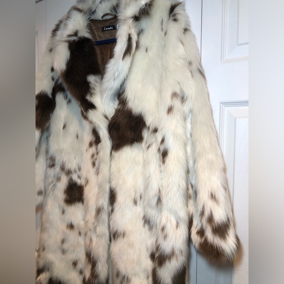 NWOT Women Cow Faux Fur Lapel Maxi Coat Fleece Outwear Jacket with Pockets - Picture 4 of 13